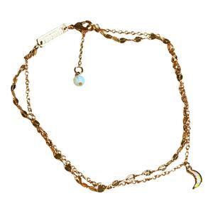 Pura Vida Rose Gold Tone Double Strand Chains Crescent Abalone Moon Charm Anklet